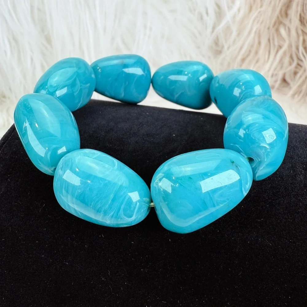 Bohemian southwestern chic large blue beaded 6”stretch bracelet